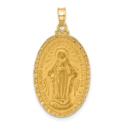14k Polished and Satin Solid Miraculous Medal Oval Pendant