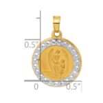 14K and White Rhodium Polished and Satin Hollow Our Guardian Angel Medal Pendant - Image 4