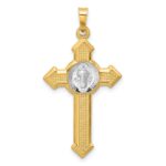 14k Two-tone Textured Hollow Budded St Benedict Cross Pendent