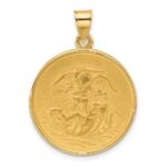 14k Polished and Satin Solid Large St. Michael Medal Round Pendant