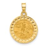 14K Polished and Satin Hollow St. Michael Medal Round Pendant
