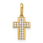 14k Polished Pave CZ Latin Cross Charm / Pendant