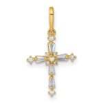 14k Polished Fancy CZ Cross Charm / Pendant