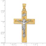 14k with White Rhodium Polished INRI Crucifix Cross Pendant - Image 4