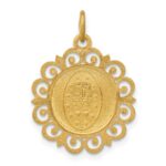 14k Polished and Satin Solid Miraculous Medal with Scallop Frame Round Charm - Image 4