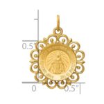 14k Polished and Satin Solid Miraculous Medal with Scallop Frame Round Charm - Image 3
