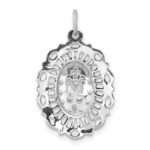 14k White Gold Polished and Satin Solid Miraculous Medal Scalloped Edge Oval Pendant - Image 4