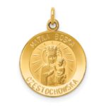 14k Polished and Satin Solid Matka Boska Czestochowska Medal Reversible Round Pendant