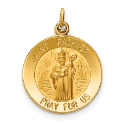 14k Polished and Satin Solid Saint Patrick Medal Round Charm