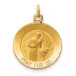 14k Polished and Satin Solid Saint Gerard Medal Round Charm