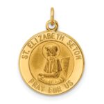 14k Polished and Satin Solid Saint Elizabeth Seton Medal Round Charm