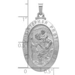 14k White Gold Polished and Satin Solid Saint Christopher Medal Oval Pendant - Image 3