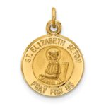 14k Polished and Satin Solid Saint Elizabeth Seton Medal Round Charm