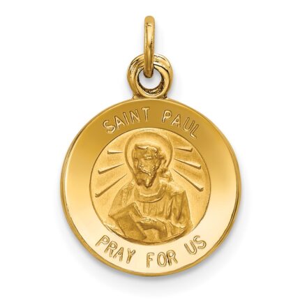 14k Polished and Satin Solid Saint Paul Medal Round Charm