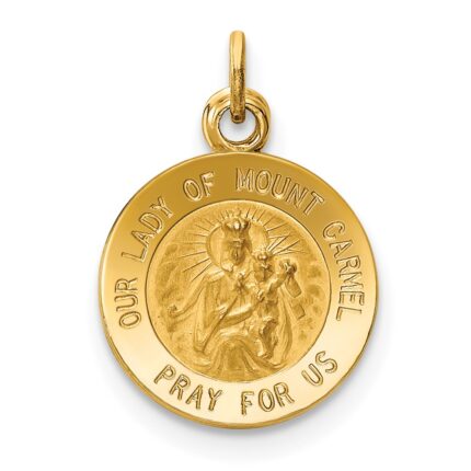 14k Polished and Satin Solid Our Lady of Mt. Carmel Medal Round Charm