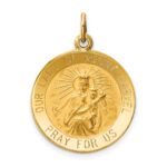 14k Polished and Satin Solid Our Lady of Mt. Carmel Medal Round Charm