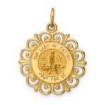 14k Polished and Satin Solid Our Lady of Fatima Medal Scalloped Edge Round Pendant