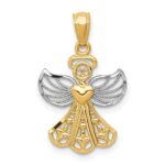 14K and White Rhodium Filigree Angel with Heart Pendant