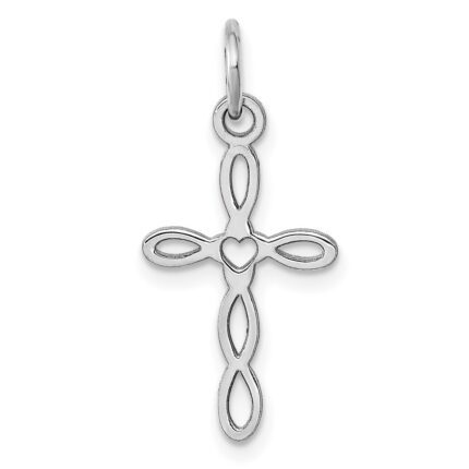 14K White Gold Loop with Center Heart Cross Charm