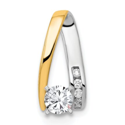 14k Two-tone 5/8 carat Lab Grown Diamond VS/SI+ G+ Round Complete Chain Slide Pendant