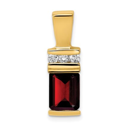 14k 8x6mm Emerald-cut Garnet and AA Diamond Slide Fits up to 2mm Regular/4mm Fancy or Reversible Omega