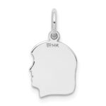 14k White Gold Plain Small.009 Depth Facing Right Engravable Girl Charm - Image 3