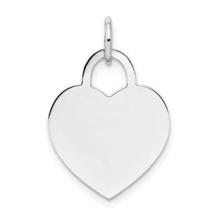 14k White Gold Plain .018 Gauge Engravable Heart 19x15mm Disc Charm