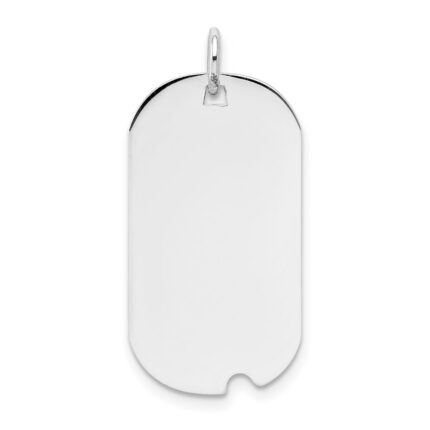 14k White Gold Plain .018 Gauge Engravable 25x13mm Dog Tag with Notch Disc Charm
