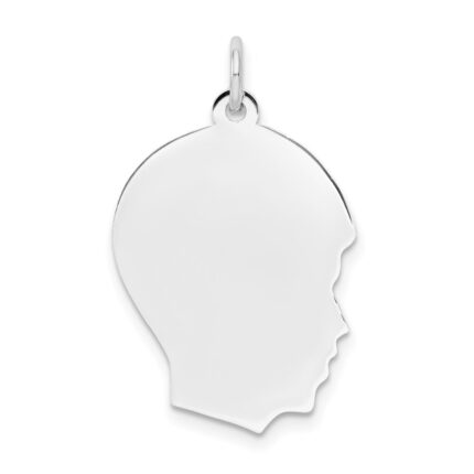 14k White Gold Plain Medium.009 Depth Facing Right Engravable Boy Charm