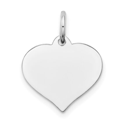 14K White Gold Plain .027 Gauge Engravable Heart 15x14mm Disc Charm
