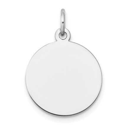 14k White Gold Plain .027 Gauge Round Engravable 15mm Disc Charm