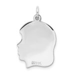 14k White Gold Plain Medium.009 Depth Facing Right Engravable Girl Charm - Image 3