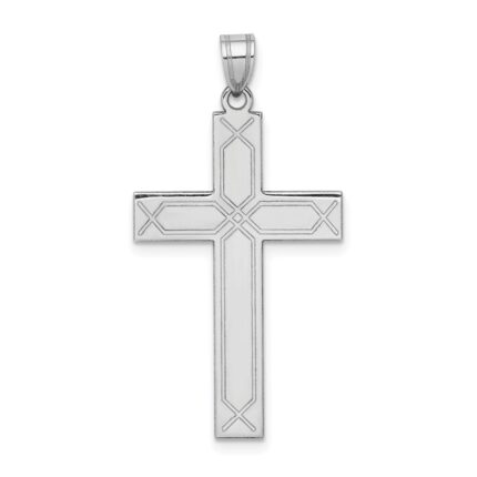 14k White Gold Solid Laser Etched Cross Pendant