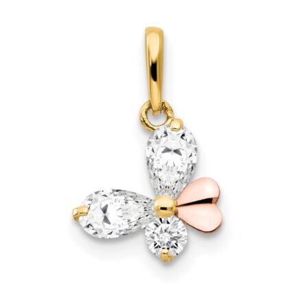 14k Yellow and Rose Gold CZ Children's Butterfly Pendant