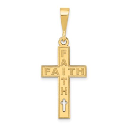 14K Laser Cut FAITH Cross Charm