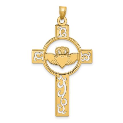14k Laser-Cut Claddagh Cross Charm