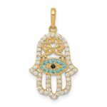14K Multi-colored CZ Hamsa Pendant