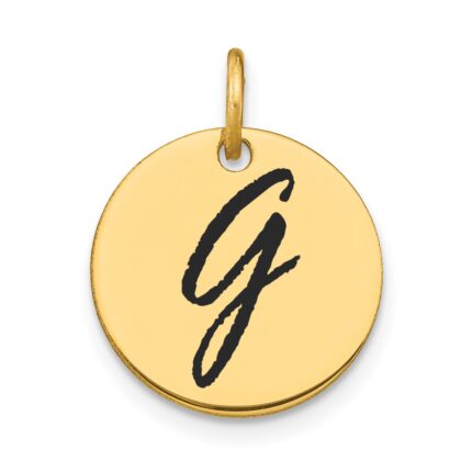 14k Polished Black Enamel Letter G Initial Disk Charm
