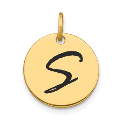 14k Polished Black Enamel Letter S Initial Disk Charm