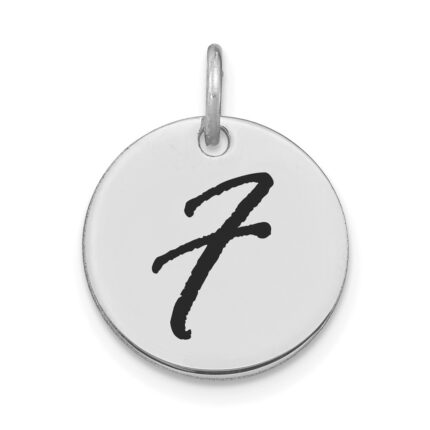 14kw Polished Black Enamel Letter F Initial Disk Charm