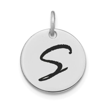 14kw Polished Black Enamel Letter S Initial Disk Charm