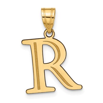 14k Polished Etched Letter R Initial Pendant