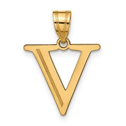 14k Polished Etched Letter V Initial Pendant