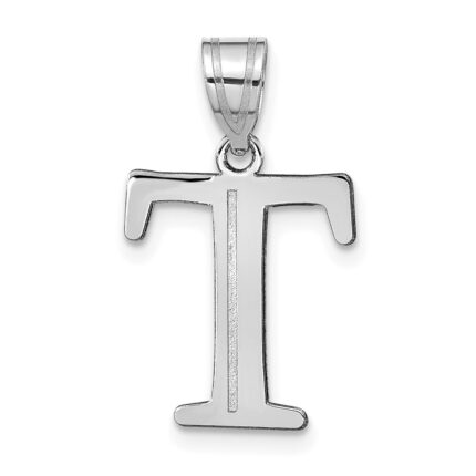 14kw Polished Etched Letter T Initial Pendant