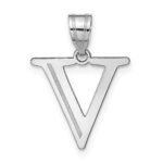 14kw Polished Etched Letter V Initial Pendant