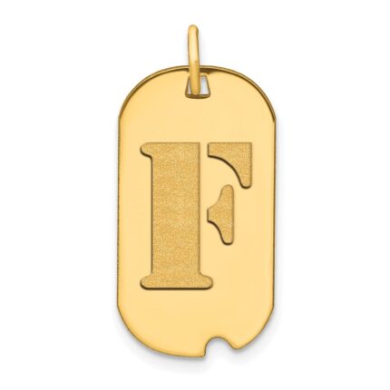 14k Polished Letter F Initial Dog Tag Pendant