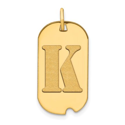 14k Polished Letter K Initial Dog Tag Pendant