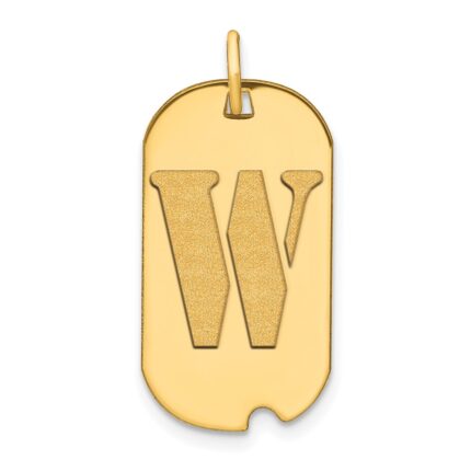 14k Polished Letter W Initial Dog Tag Pendant