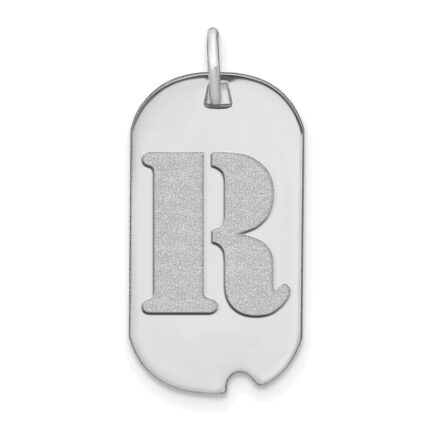 14kw Polished Letter R Initial Dog Tag Pendant