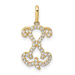 14K Polished CZ Puppy Sitting Outline Pendant